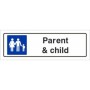 Parent and child parking sign with family symbol and bold black text