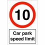 Car park speed limit sign displaying 10mph speed restriction