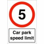 Car park speed limit sign displaying 5mph speed restriction