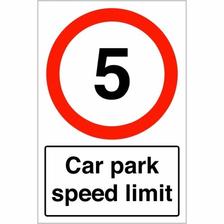 Car park speed limit sign displaying 5mph speed restriction