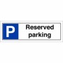Reserved parking sign with parking symbol and bold black text