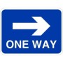One way right traffic sign with directional arrow