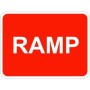 Ramp traffic sign with bold white text on red background