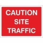 Caution Site Traffic road sign with white text on red background
