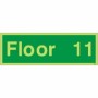 Glow in the Dark Floor 11 identification sign with bright green background