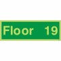 Glow in the Dark Floor 19 level identification sign with bold contrasting text
