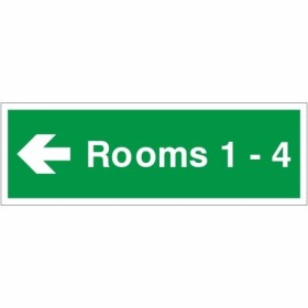 Rooms 1-4 Arrow Left Wayfinding Indicator Sign