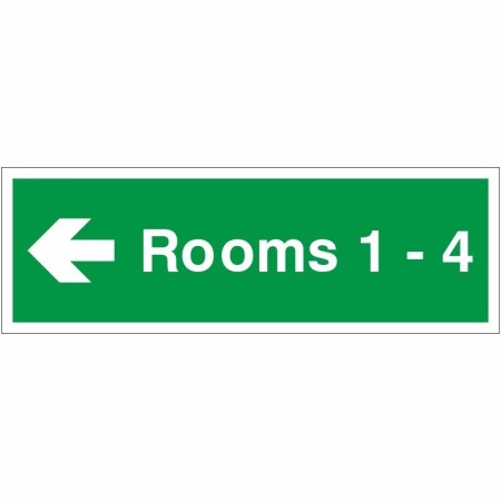 Rooms 1-4 Arrow Left Wayfinding Indicator Sign