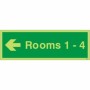  Glow in the dark Rooms 1-4 arrow left wayfinding sign