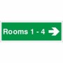 Rooms 1-4 Wayfinding Indicator Sign with right-pointing arrow