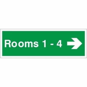 Rooms 1-4 Wayfinding Indicator Sign with right-pointing arrow