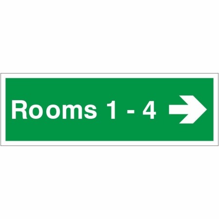Rooms 1-4 Wayfinding Indicator Sign with right-pointing arrow