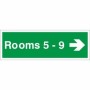 Rooms 5-9 arrow right wayfinding indicator sign