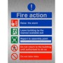Brushed Aluminum Raise The Alarm fire action safety sign with emergency evacuation instructions