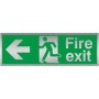 Fire Exit Arrow Left Brushed Aluminium Sign with emergency exit symbol