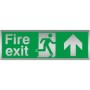 Fire exit arrow up brushed aluminium safety sign with running man symbol