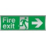 Fire Exit Arrow Right Brushed Aluminium Sign with emergency exit symbol
