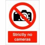 Strictly No Cameras Sign with red camera prohibition symbol