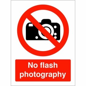 No Flash Photography Sign with red camera prohibition symbol