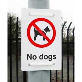 No Dogs Sign with red prohibition symbol for restricted areas