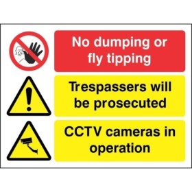 No Dumping Or Fly Tipping 3-Point Prosecution Sign with CCTV warning
