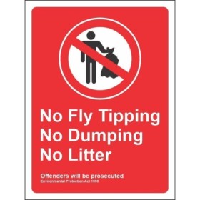 No Fly Tipping No Dumping No Litter Sign with prohibition symbol