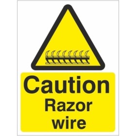 Caution Razor Wire Sign with Razor Wire Warning Symbol