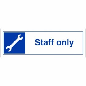 Staff Only sign with spanner symbol indicating restricted staff access