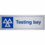 Brushed Aluminum Testing Bay sign featuring MOT symbol and testing bay text