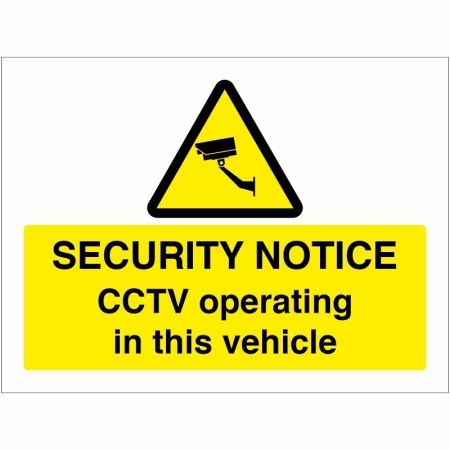 CCTV Security Notice sign stating CCTV operating in this vehicle with camera warning symbol