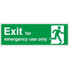 Exit For Emergency Use Only Sign with white running person symbol on green background