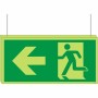 Double sided glow in the dark fire exit arrow left hanging sign