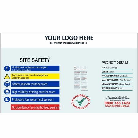 Site Safety Hoarding Board Sign with Construction Safety and Project Details