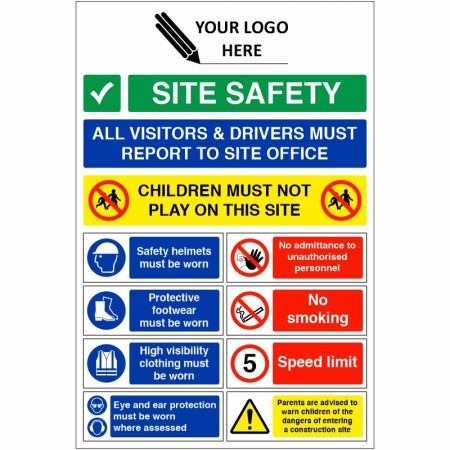 All Visitors And Drivers Must Report To Site Office Multi Message Safety Board