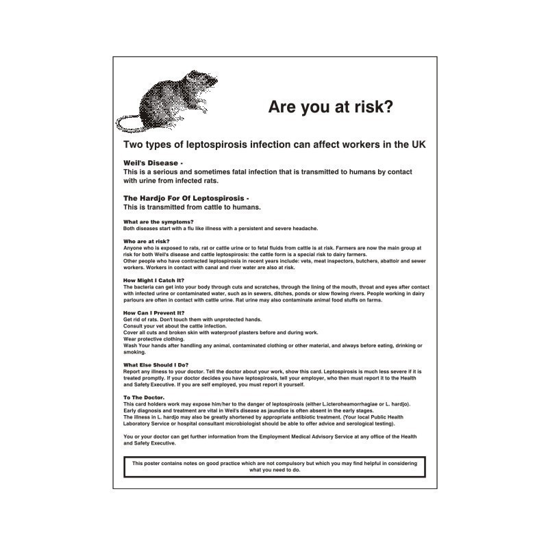 Leptospirosis - Are You At Risk? Poster