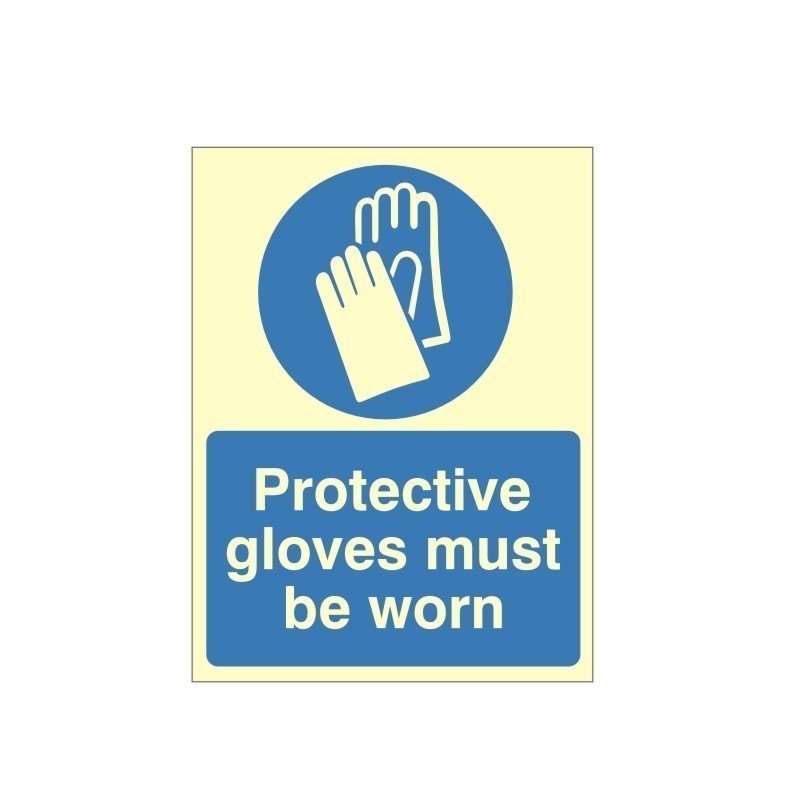 Protective Gloves Must Be Worn Photoluminescent Sign - Class B