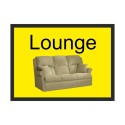 Lounge dementia door sign with sofa image and high-contrast text