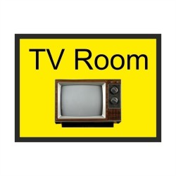 TV Room dementia door sign with television image and high-contrast text