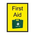 First Aid dementia door sign with realistic first aid kit image and high-contrast text
