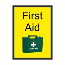 First Aid dementia door sign with realistic first aid kit image and high-contrast text