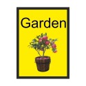 Garden dementia door sign with realistic flowering plant image and high-contrast text