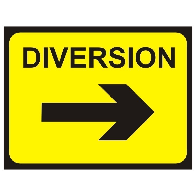 Diversion Temporary Traffic Sign Right 600 x 450mm 