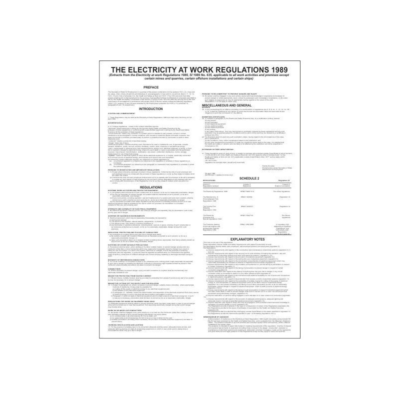 The electricity at work regulations 400x600mm poster