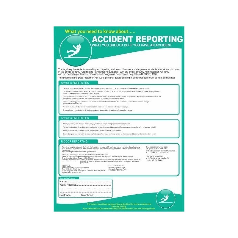 Accident reporting poster 420x595mm