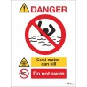 Danger deep cold water do not swim sign in a variety of sizes and materials with or without your logo