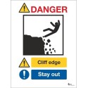 Danger cliff edge stay away sign in a variety of sizes and materials