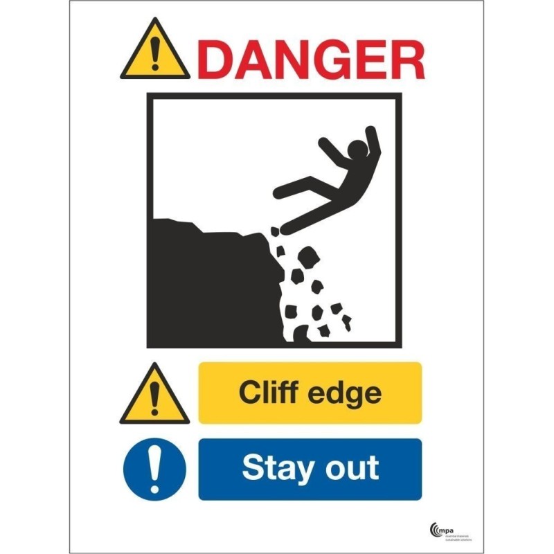 Danger cliff edge stay away sign in a variety of sizes and materials