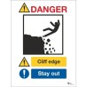 Danger cliff edge stay away sign in a variety of sizes and materials