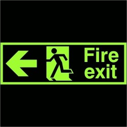 Extra Large Glow in the Dark Fire Exit Left Sign 900mm x 300mm - Rigid Plastic