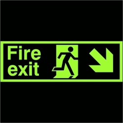 Glow in the Dark Fire Exit Down Right Sign